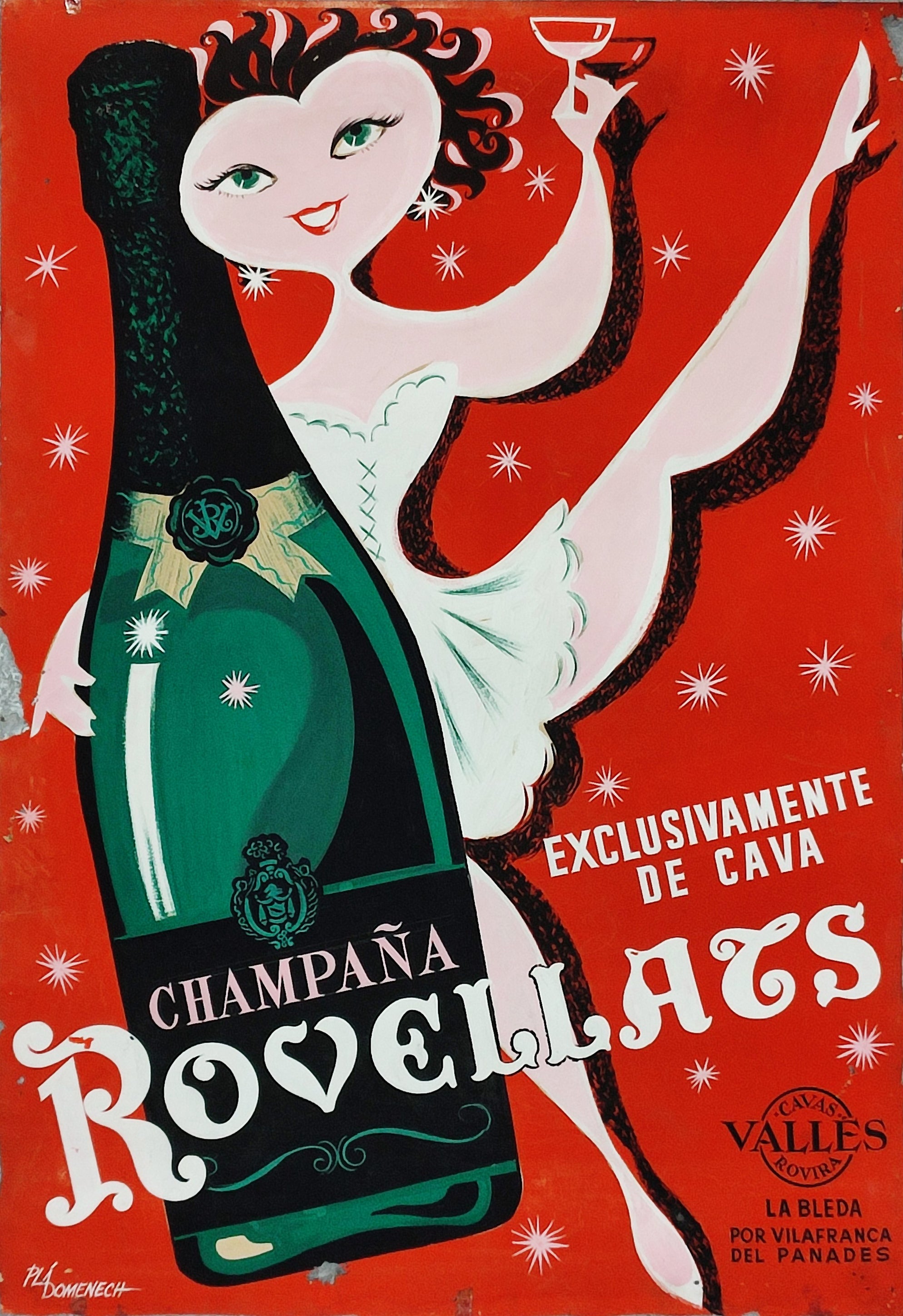 ADVERTISING POSTER - CHAMPAÑA ROVELLATS. c. 1950 – EL RETROVISOR