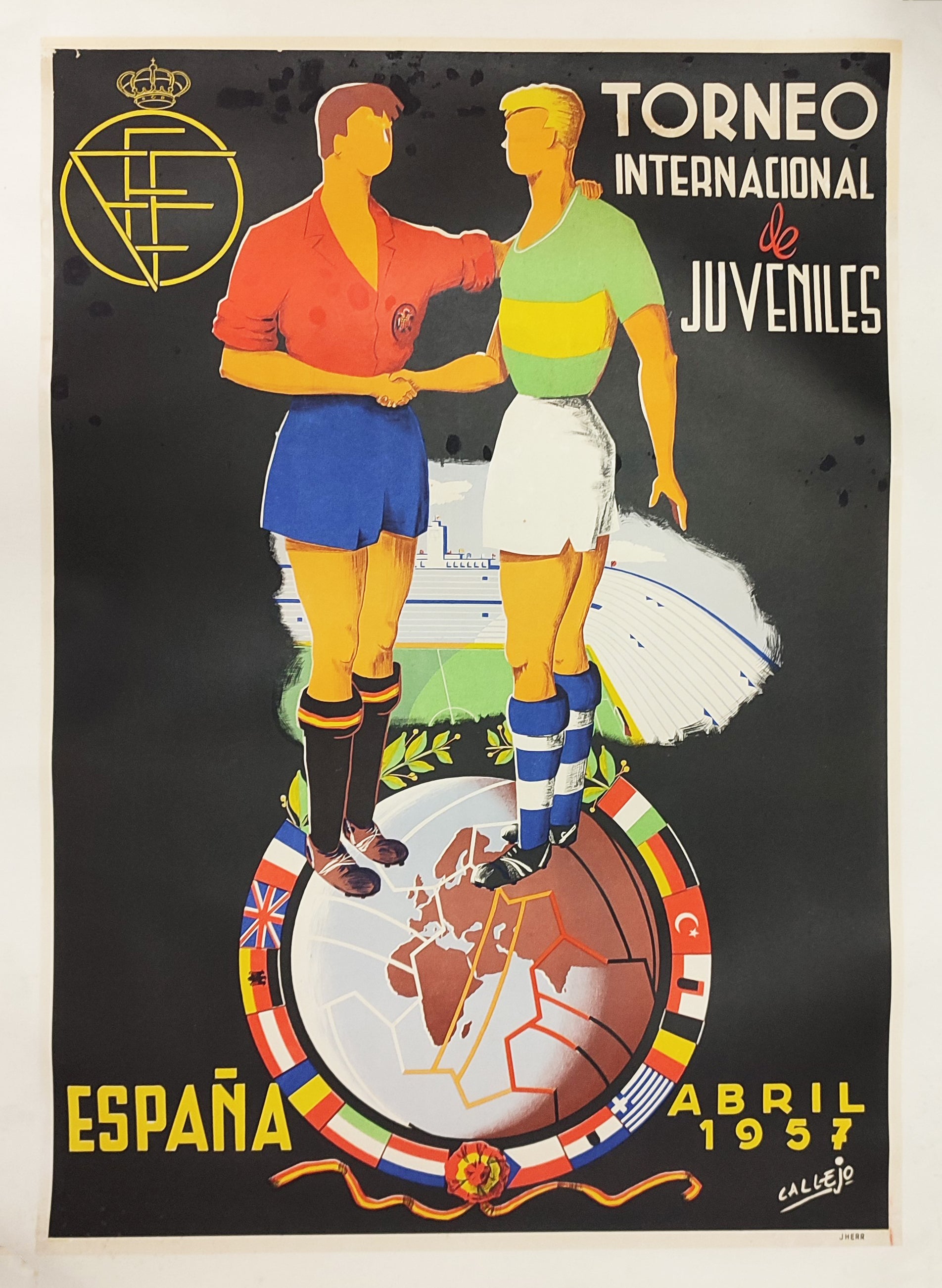 CARTEL ANTIGUO INTERNACIONAL DE JUVENILES ESPAÑA. 1957