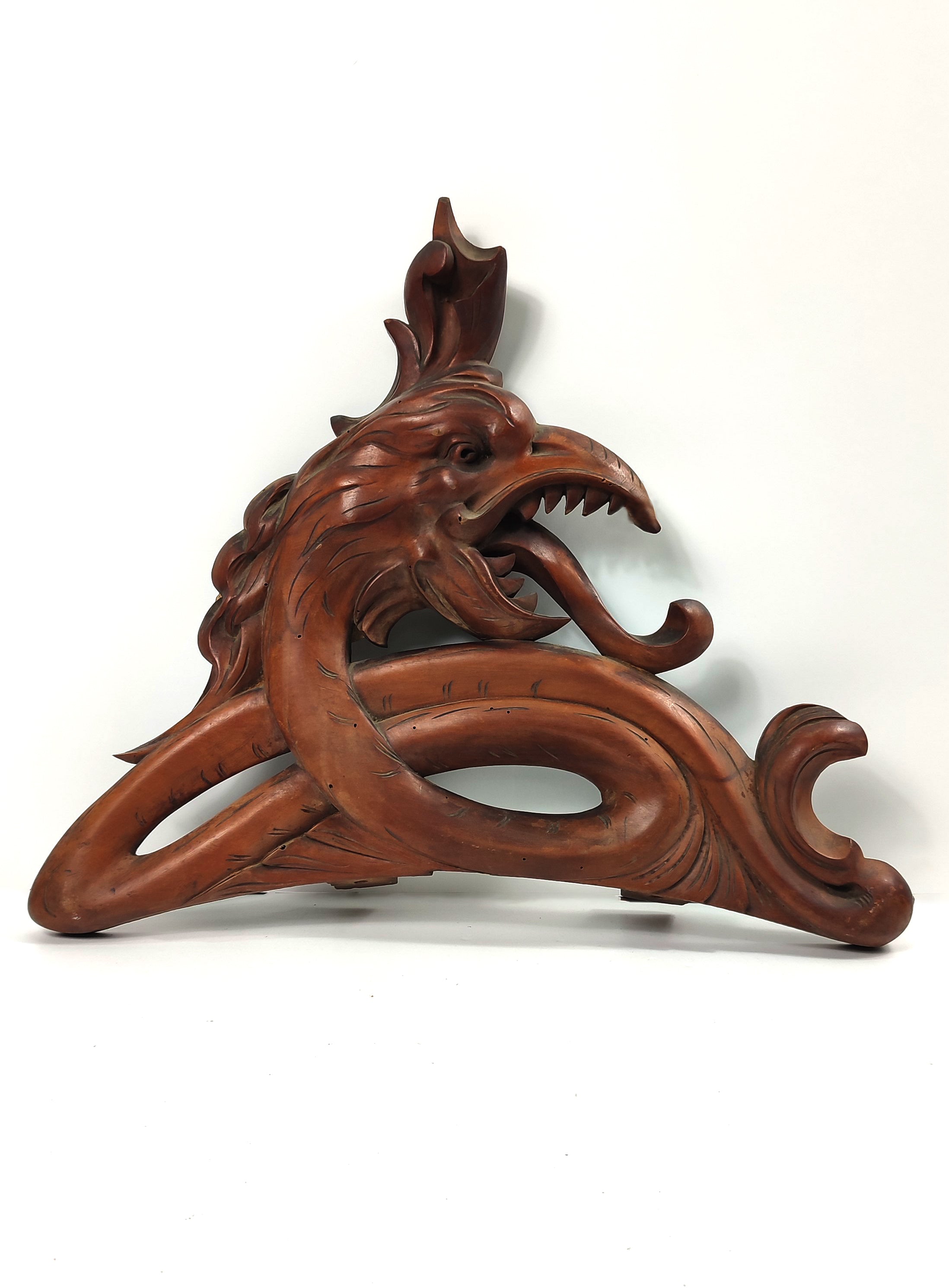 ANTIQUE WOODEN DRAGON WITH TONGUE OUT