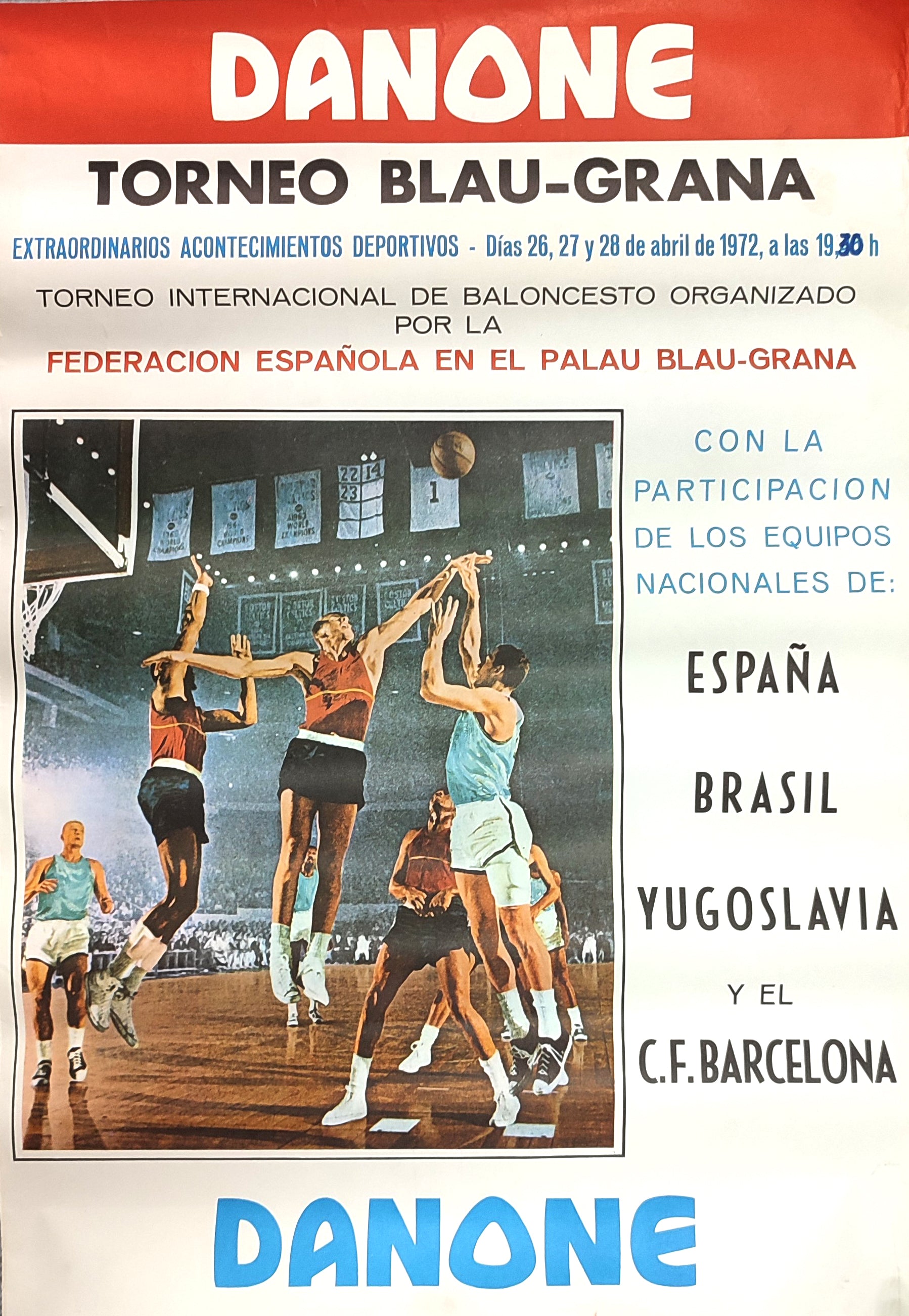 CARTELL DEL TORNEIG DE BÀSQUET FC BARCELONA VS SELECCIONS NACIONALS. 1972