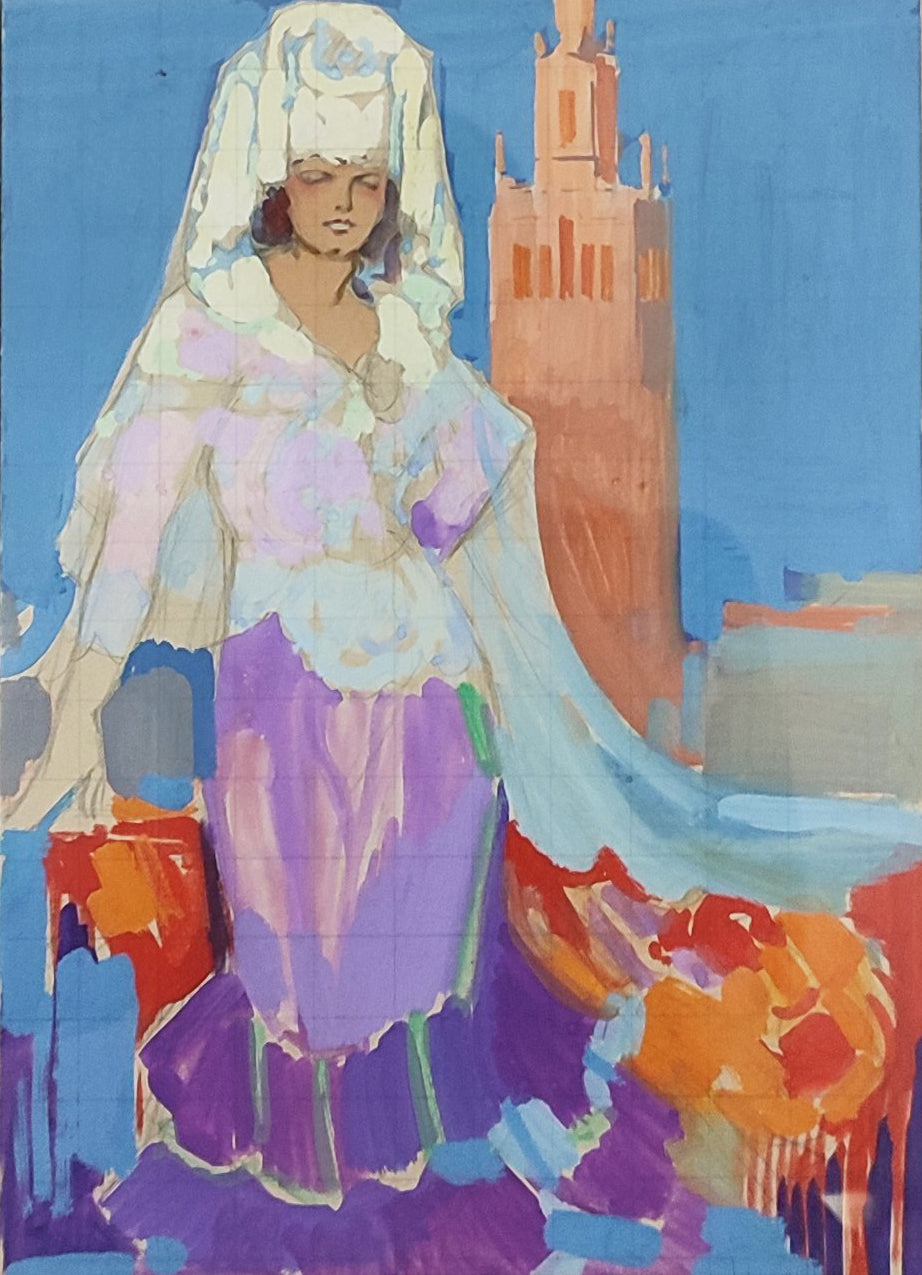 FESTIVIDAD SEVILLA ACUARELA - JOSEP SEGRELLES. 1926