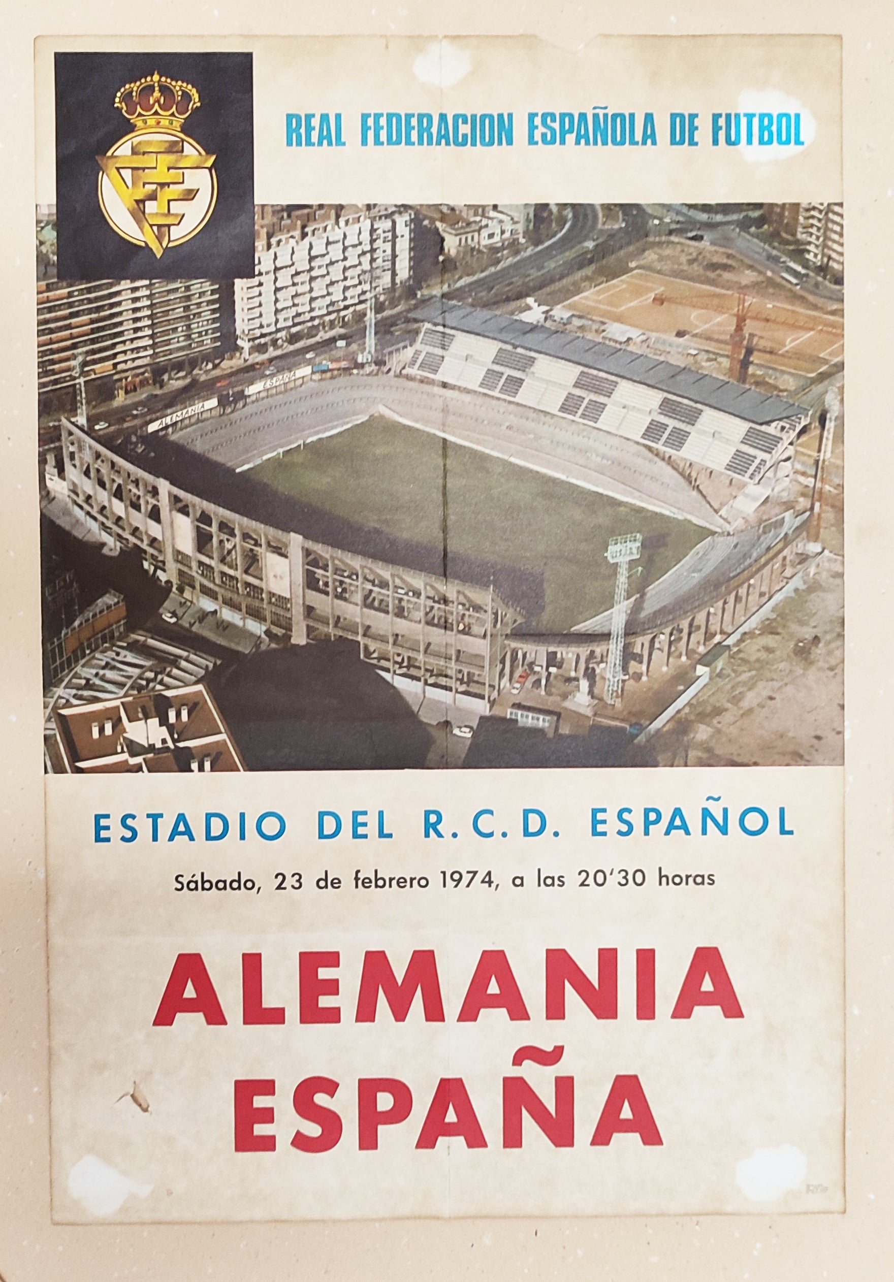Póster del partido de fútbol Alemania-España, 1974