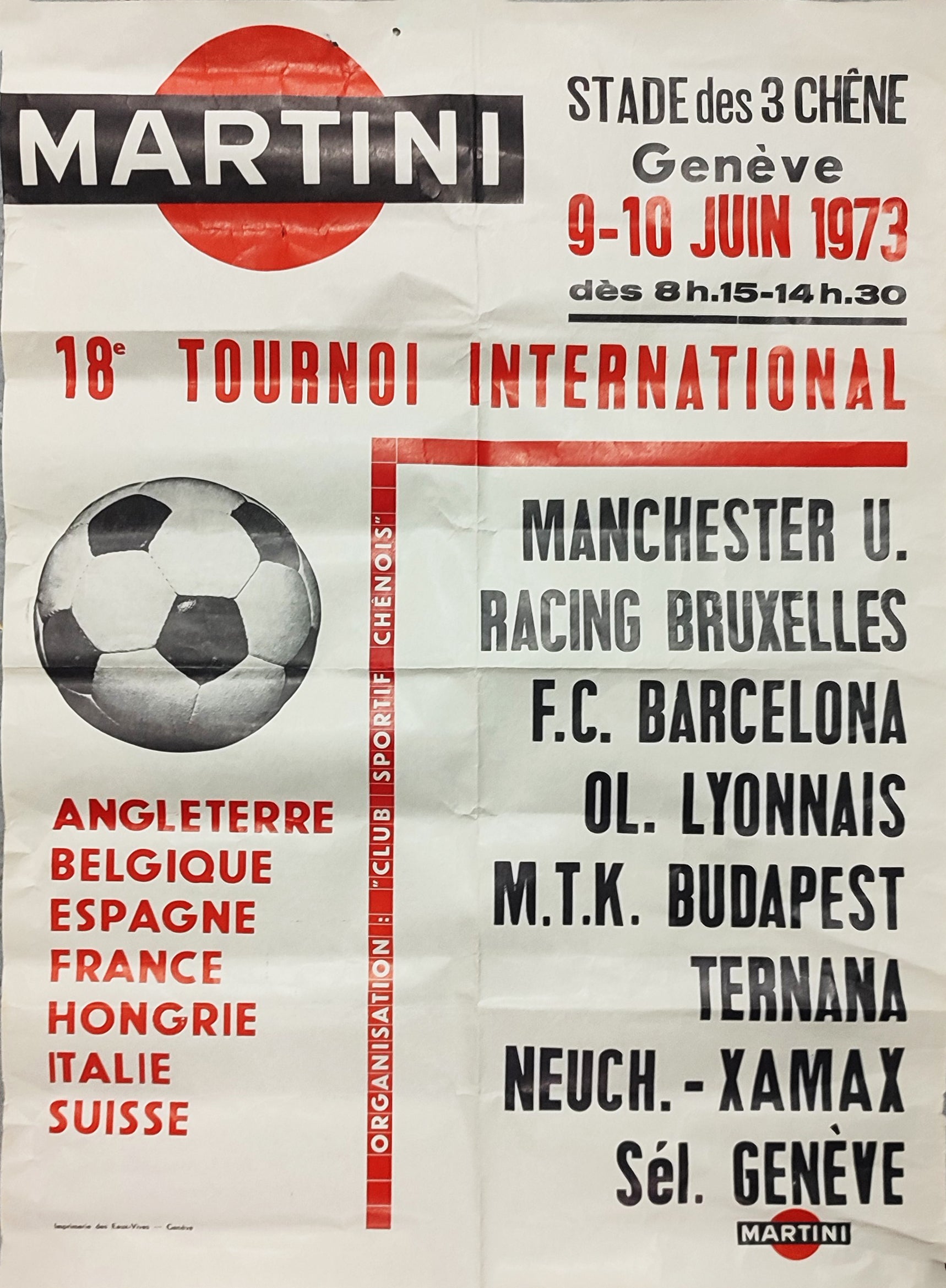 18 MARTINI TOURNEI CARTEL DE FÚTBOL INTERNACIONAL. 1973