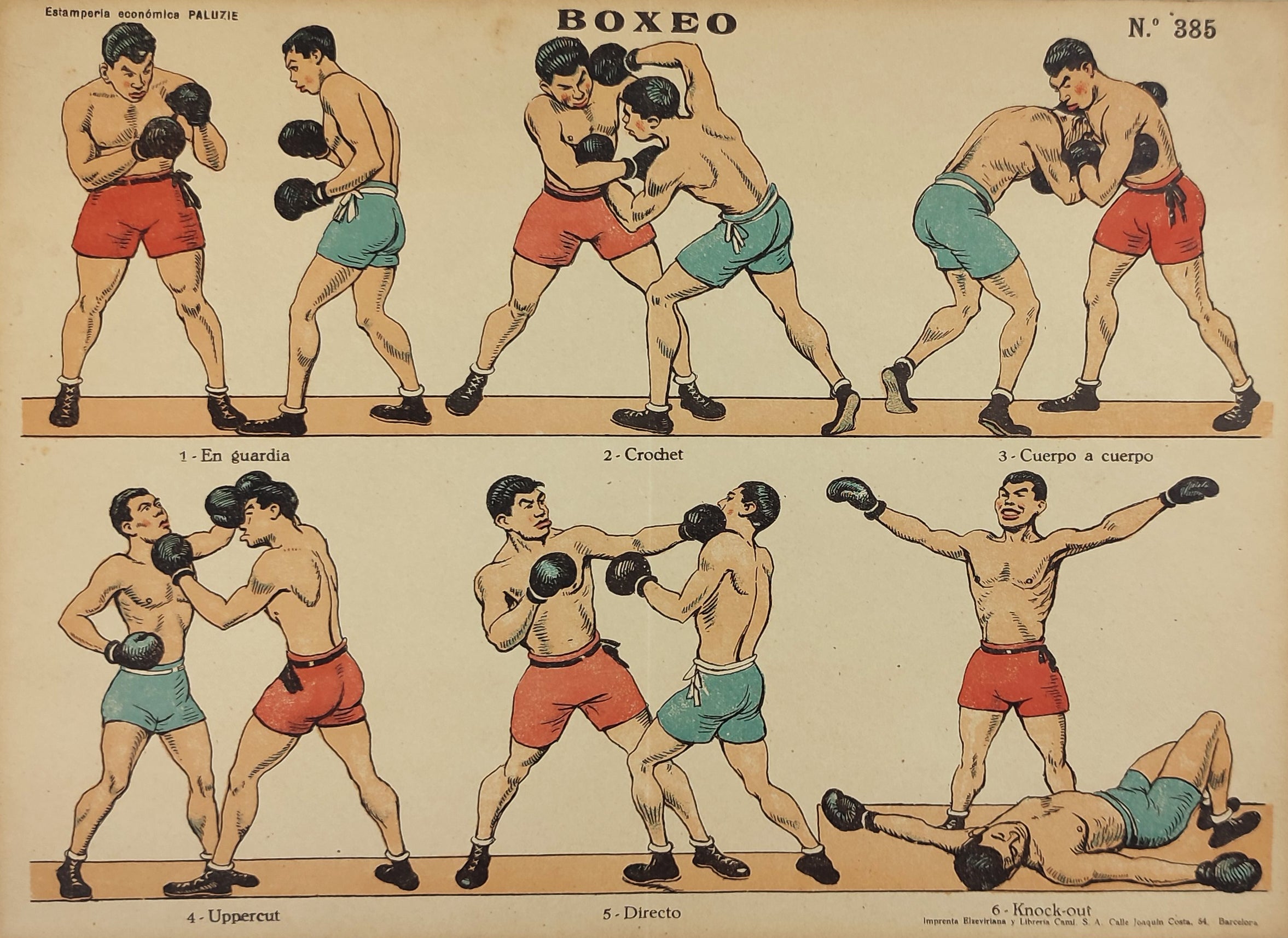 ANTIQUE BOXING POSITIONS POSTER. c. 1920