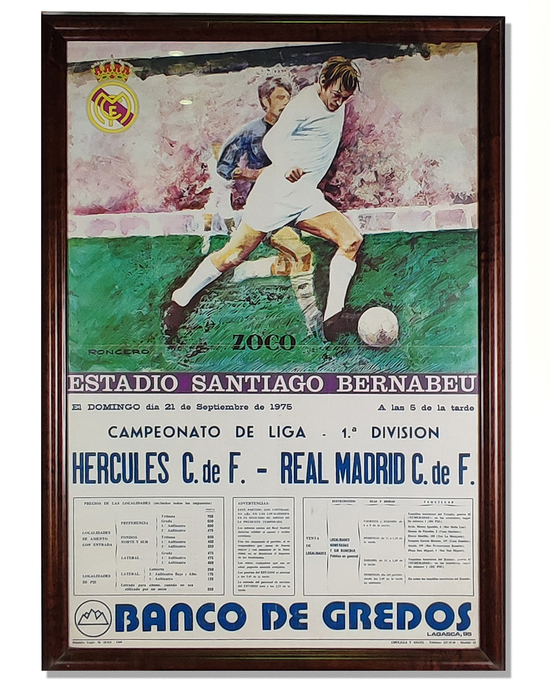 ANTIQUE FOOTBALL POSTER – HÉRCULES C.F. VS REAL MADRID C.F. 1975