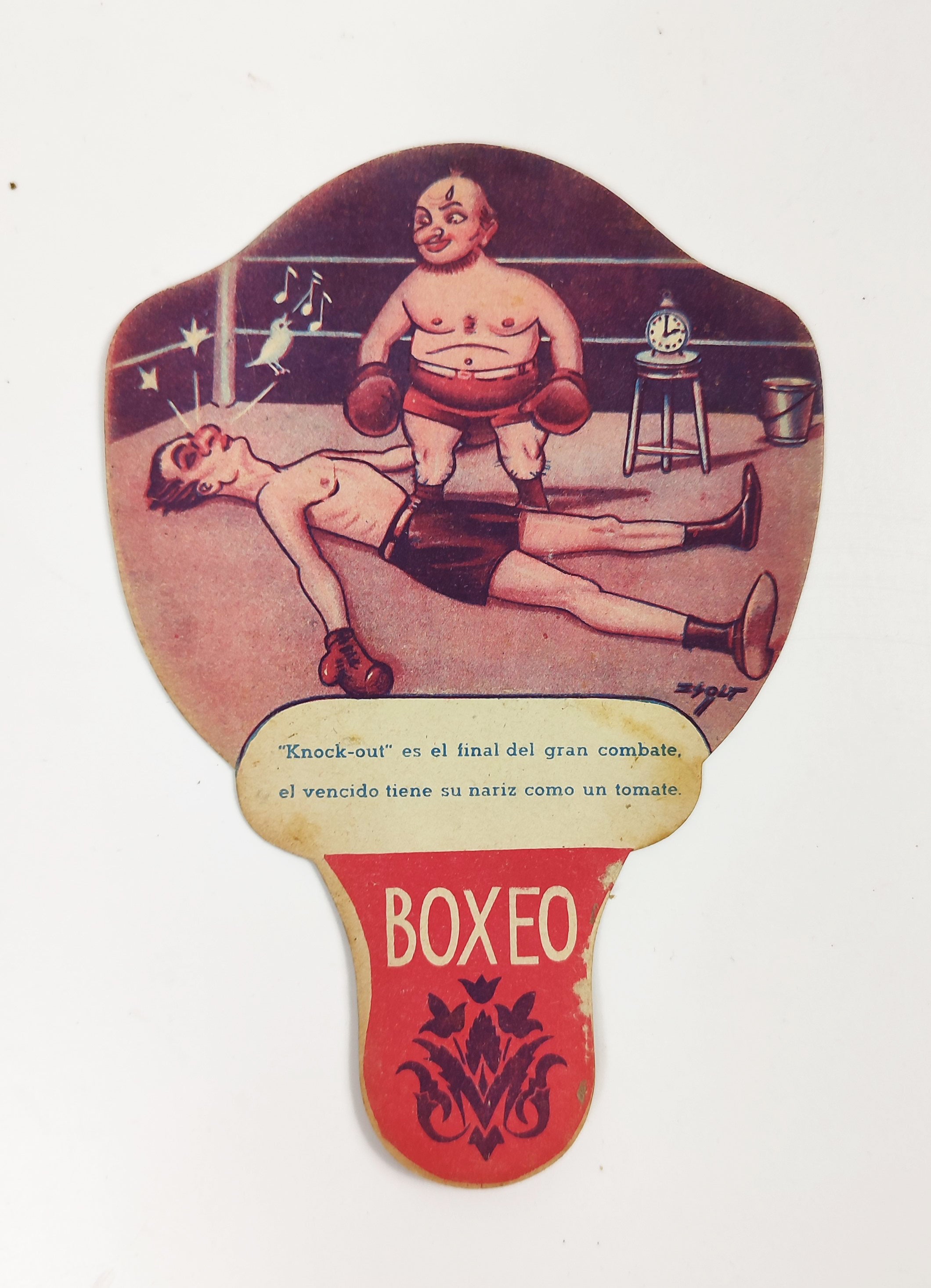 ANTIQUE HUMORISTIC BOXING HAND-HELD FAN - SOLER Y MORA