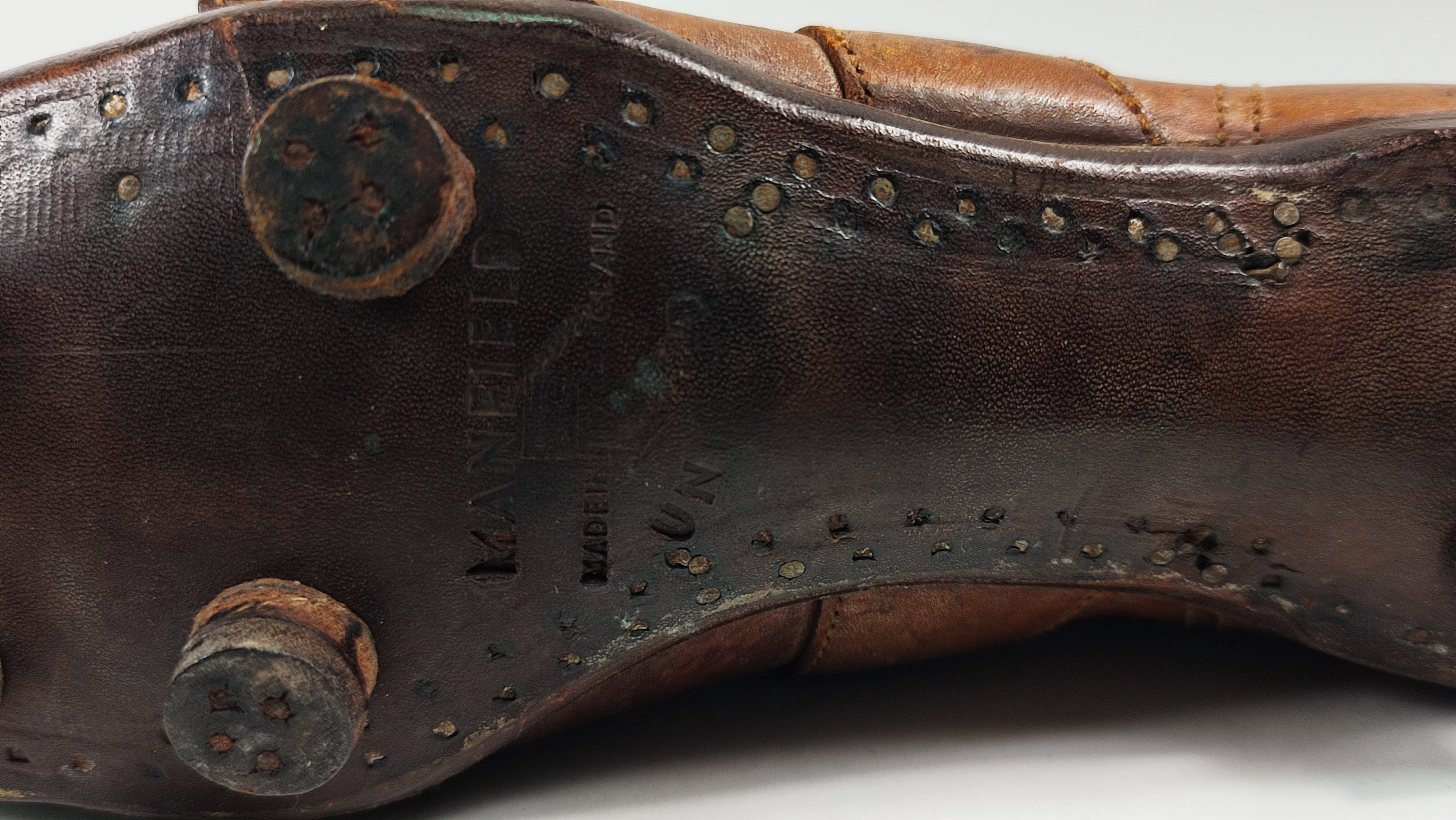 ANTIQUE MANFIELD UNITED ENGLISH FOOTBALL BOOTS. c. 1940-1950