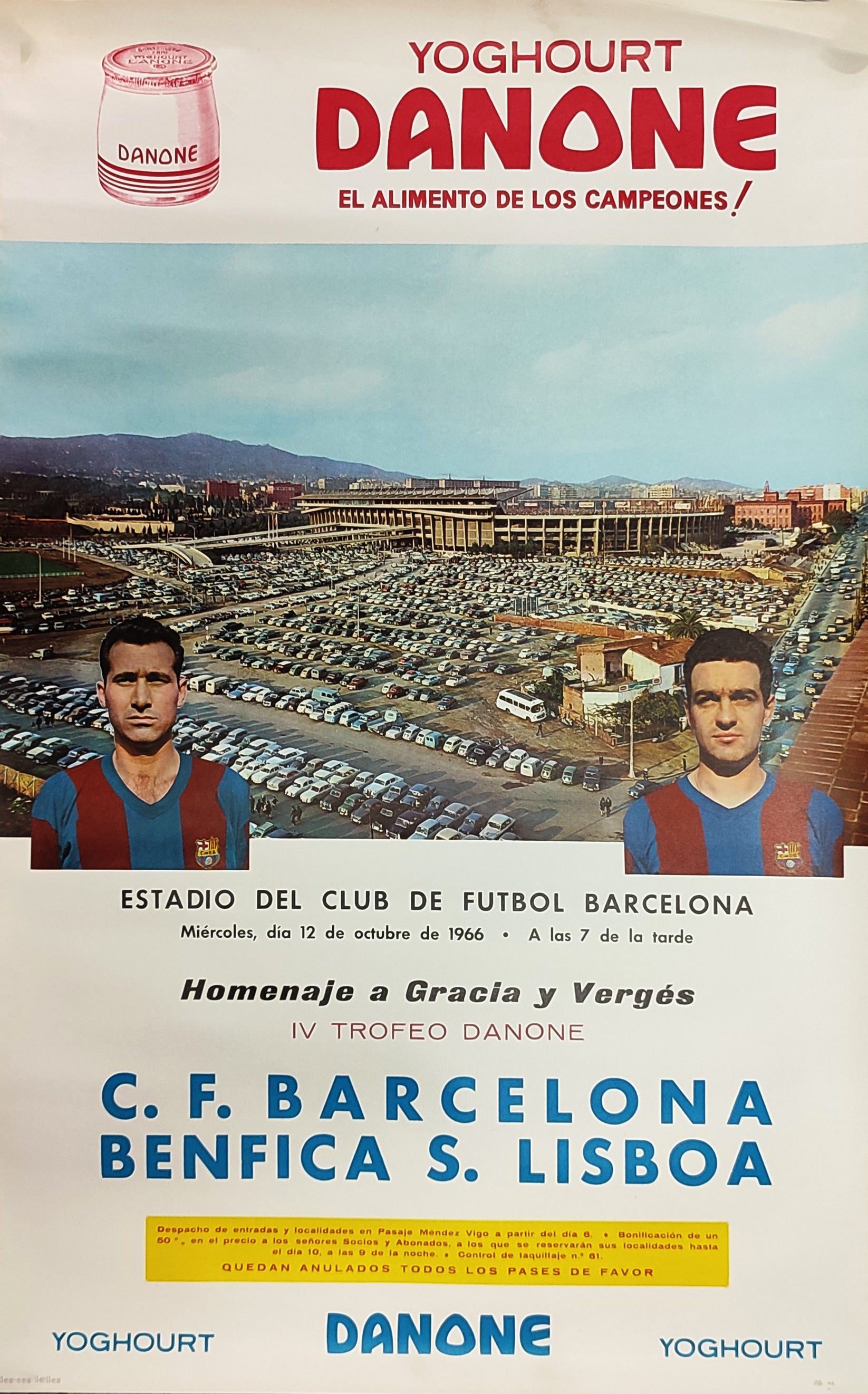 CF BARCELONA - BENFICA - SPORTING DE LISBOA POSTER. 1966