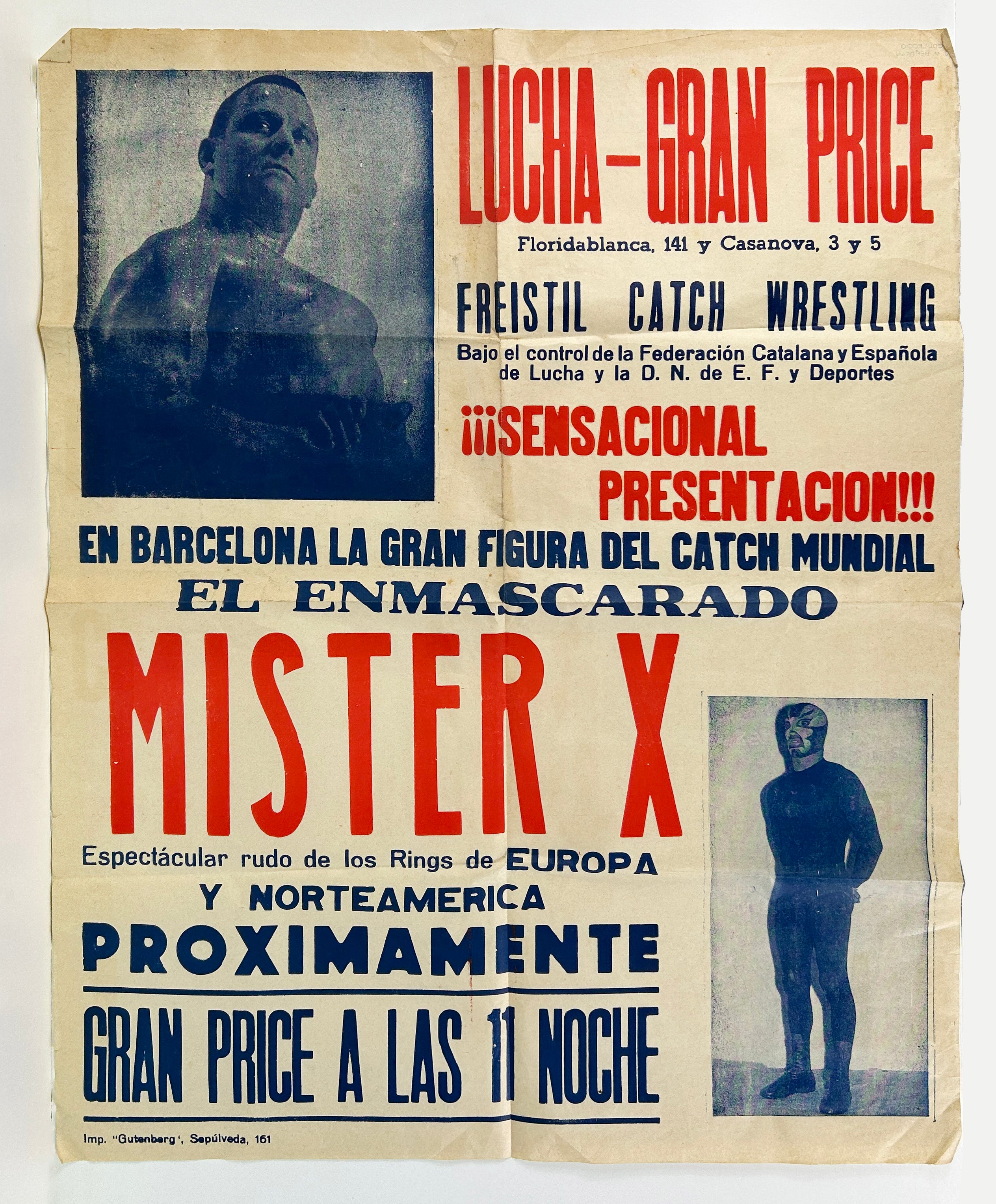 CARTEL DE LUCHA LIBRE DE FREISTIL. 'SEÑOR X' LUCHA. do. 1959