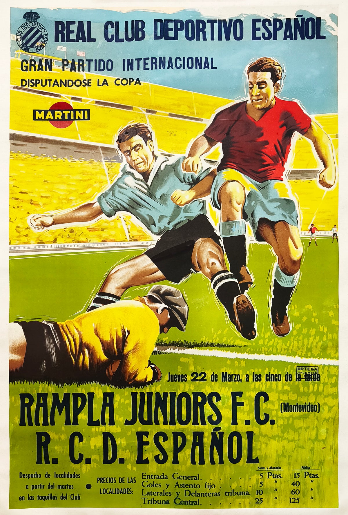 'REAL CLUB DEPORTIVO ESPAÑOL. GRAN PARTIDO INTERNACIONAL' - CARTEL DEL R. C. D. ESPAÑOL VS RAMPLA JUNIORS F.C. 1956