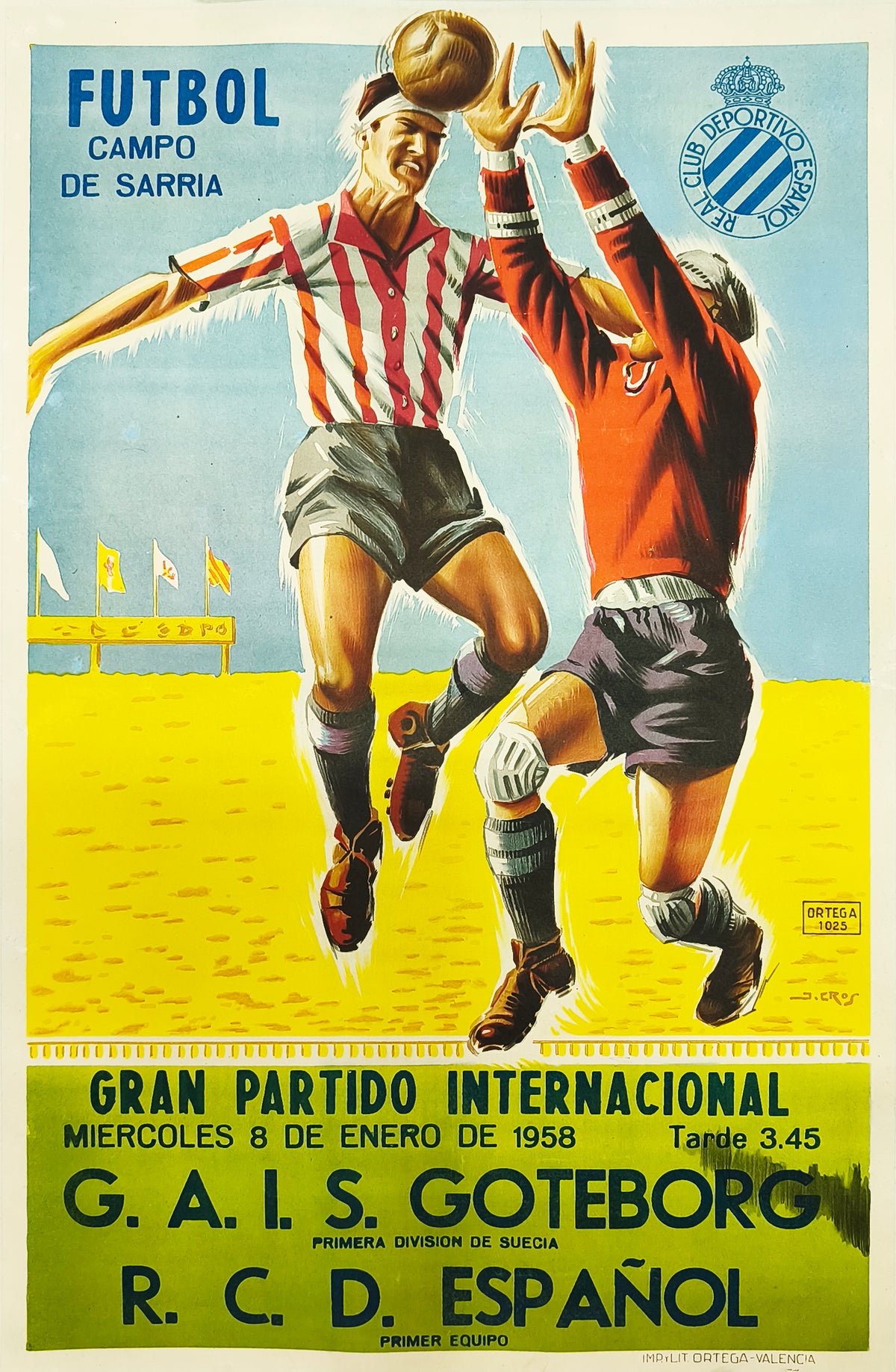 'FUTBOL. GRAN PARTIDO INTERNACIONAL' - CARTELL DEL R. C. D. ESPAÑOL VS G.A.I.S. GOTEBORG. 1958