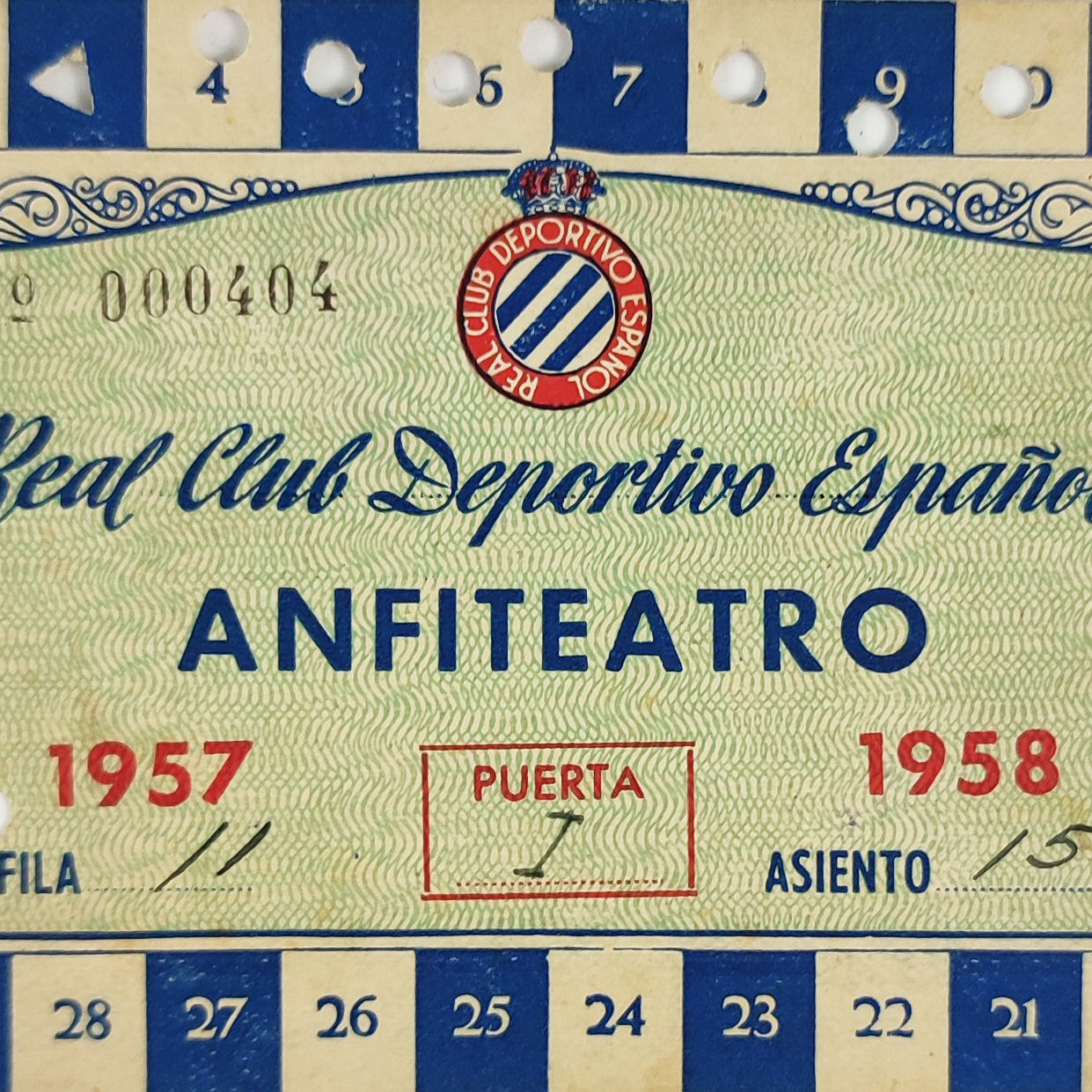 TARJETA DE SOCI DE L'RCDE. 1957-1958