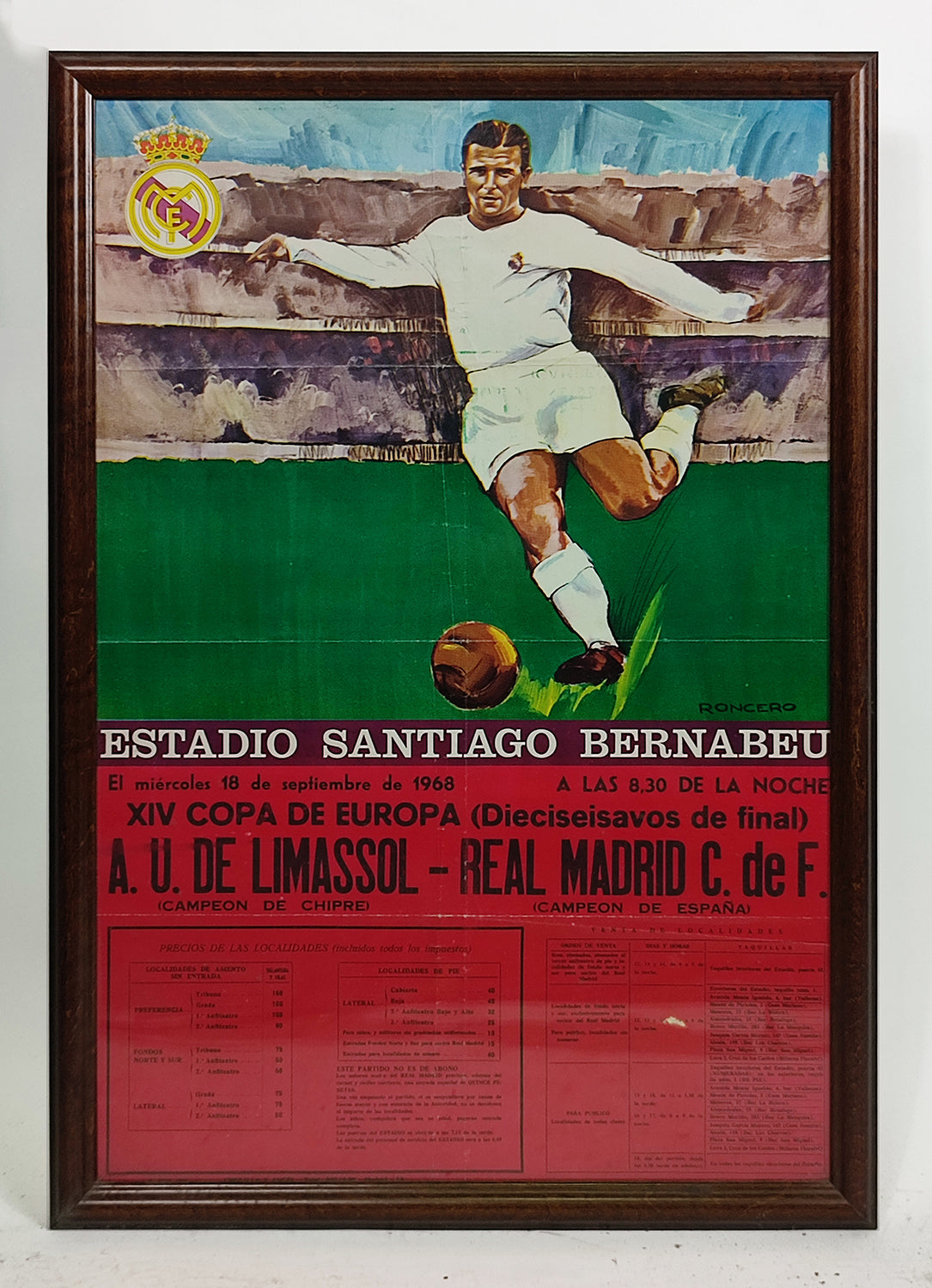 REAL MADRID vs AU LIMASSOL EUROPEAN CUP POSTER. 1968