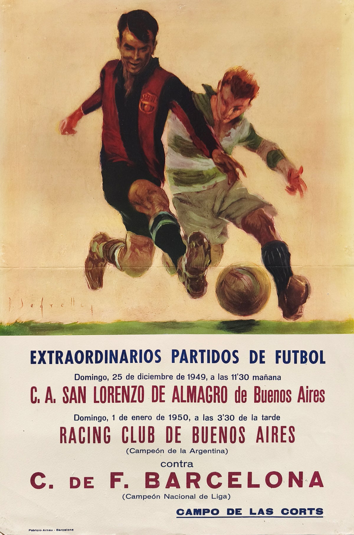 FC BARCELONA 50TH ANNIVERSARY MATCHES POSTER. 1949